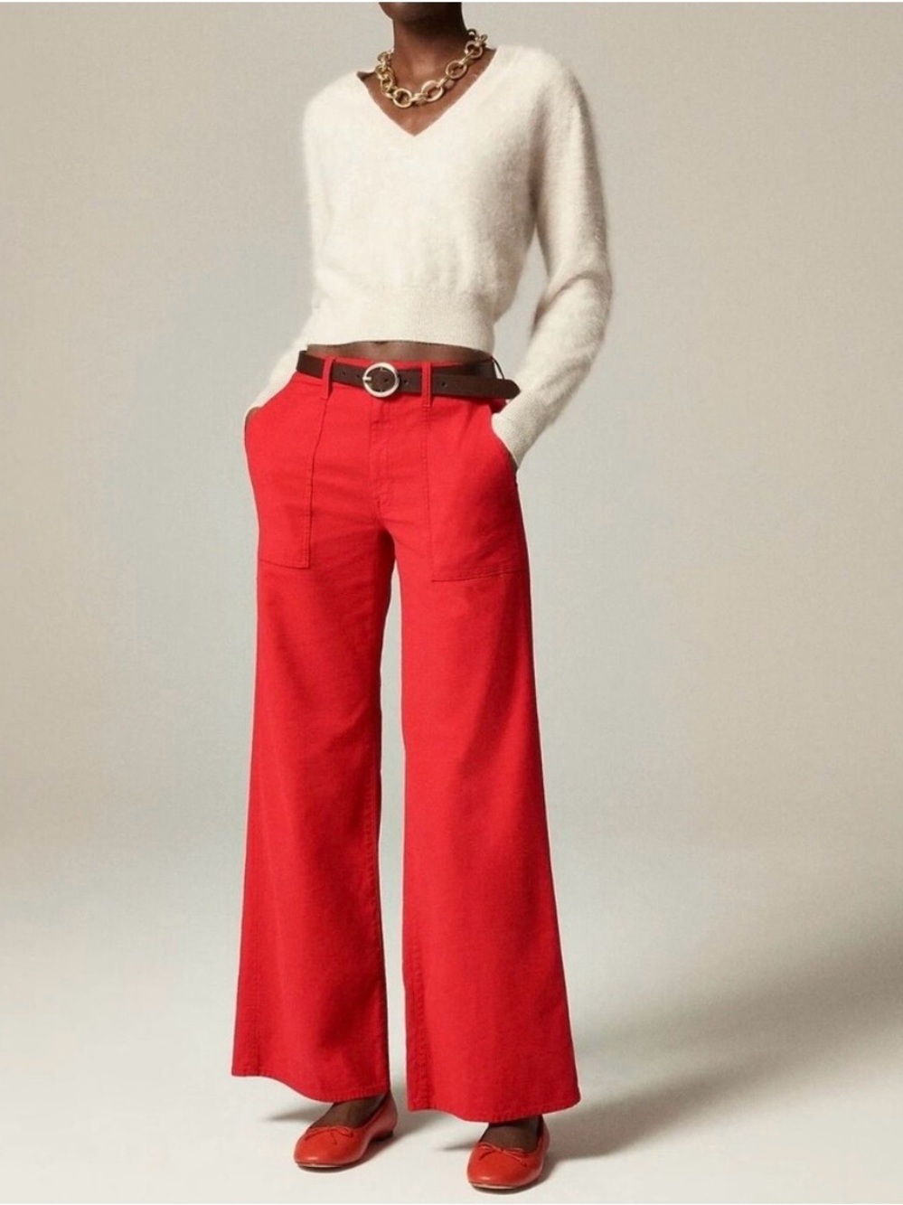 J. Crew camp pocket wide leg pant, candy apple red, sz 29
